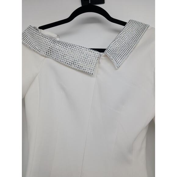NWD L'Agence Dorothea Embellished Asymmetric Blazer Mini Dress Sz S White #4E502 - Picture 7 of 13